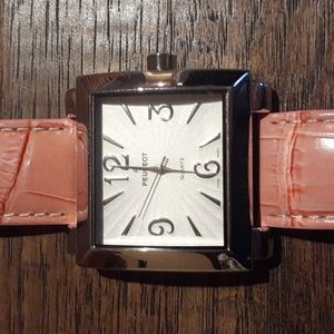PEUGEOT Women's Leather Easy Read Big Face Watch